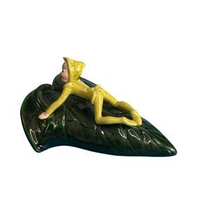Vintage Cali Crown Wall Pocket Elf on Leaf Mid Century California Pottery 7"